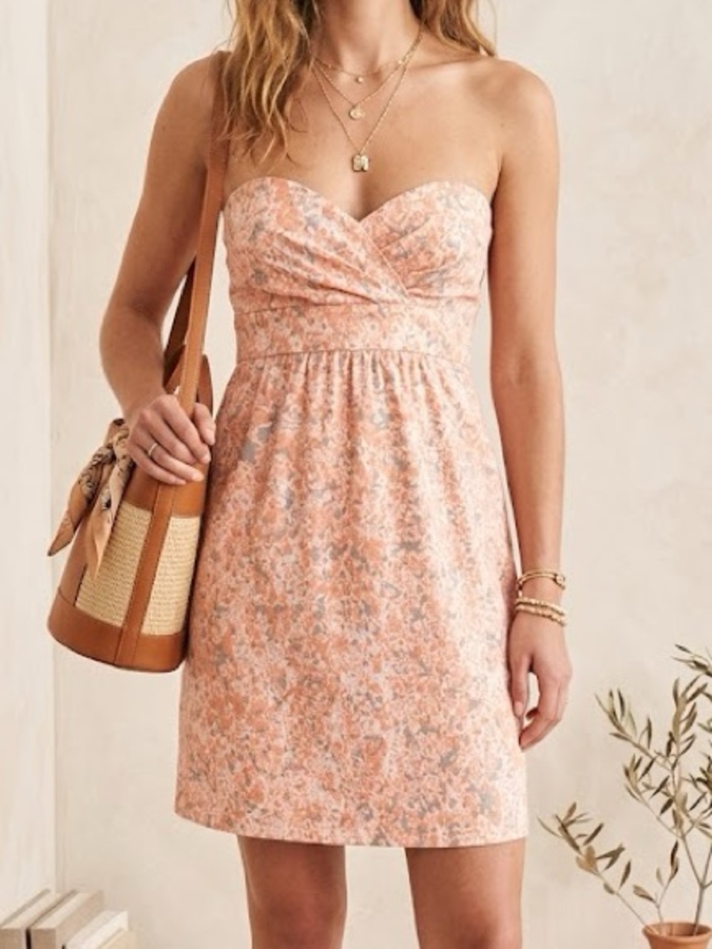 Women’s Volcom Strapless Modern Floral Print Dress In Color Coral In Size Small